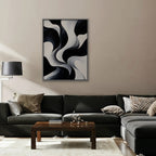 Monochrome Swirl Canvas Art - Vertical – Silver Floating Frame in room setting