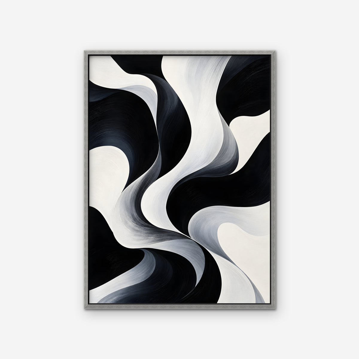 Monochrome Swirl Canvas Art - Vertical – Silver Floating Frame on white background