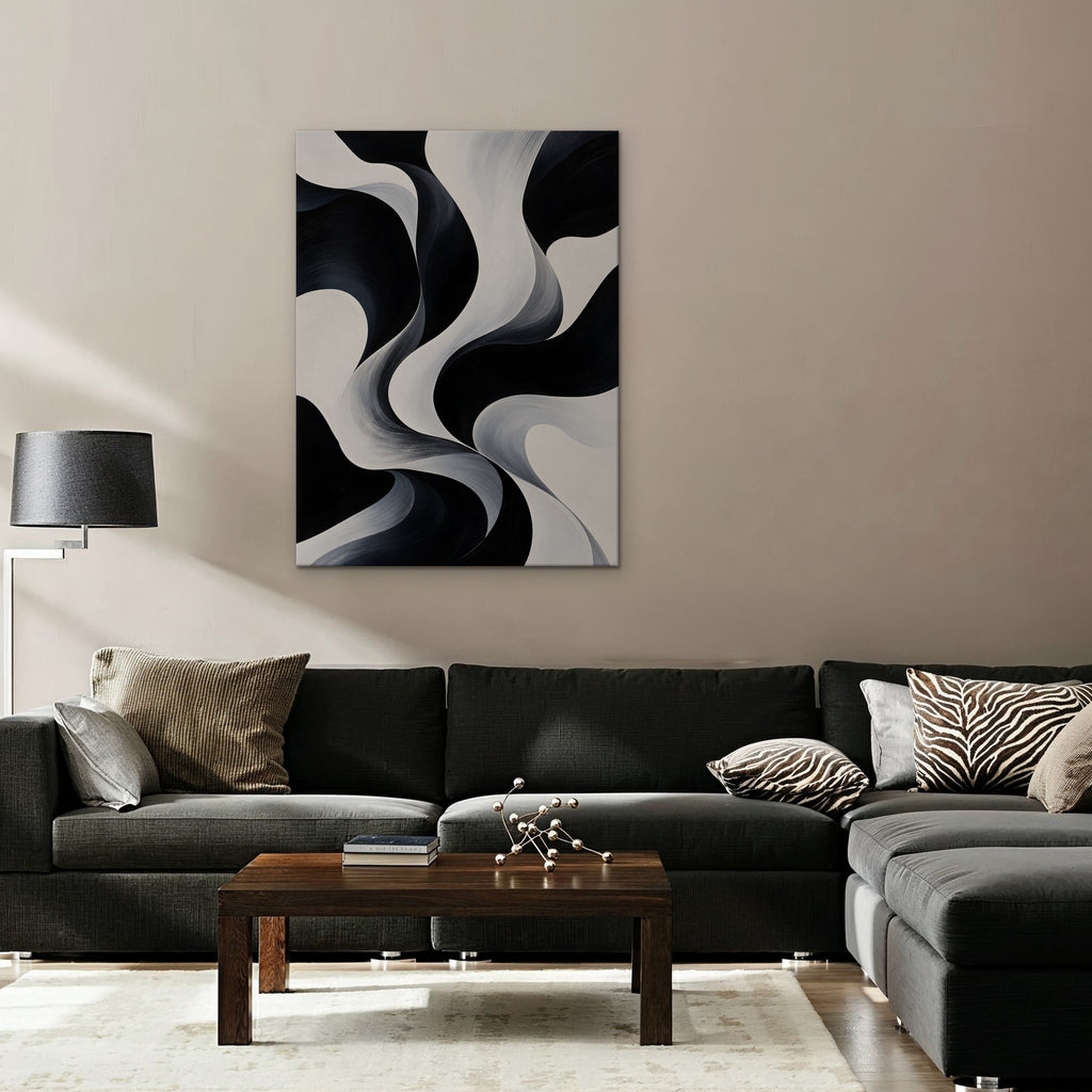 Monochrome Swirl Canvas Art - Vertical – Stretched Canvas Only in room setting