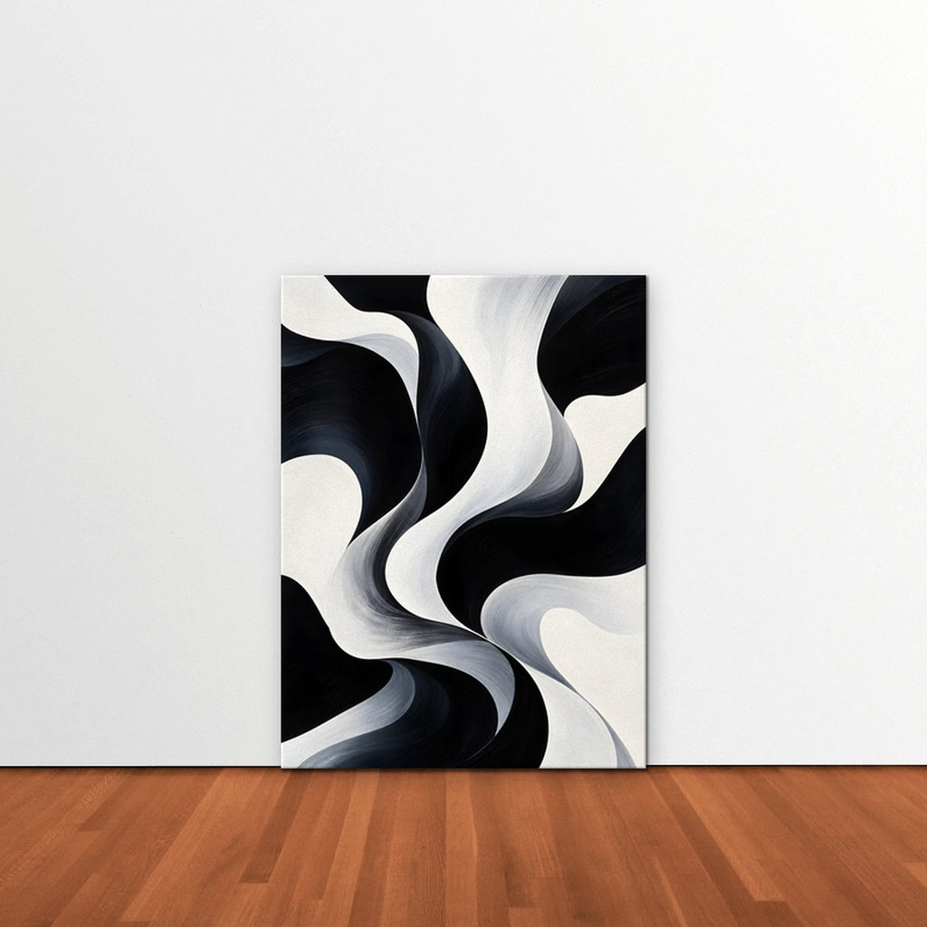 Monochrome Swirl Canvas Art - Vertical – Stretched Canvas Only in room setting