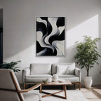 Monochrome Swirl Canvas Art - Vertical – White Floating Frame in room setting