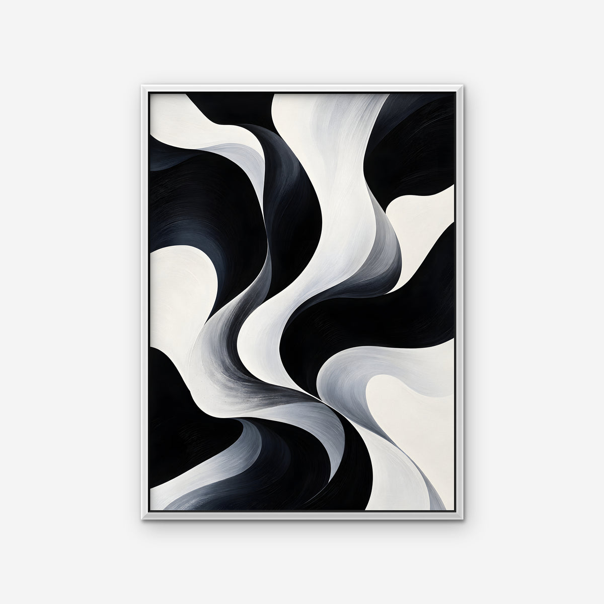 Monochrome Swirl Canvas Art - Vertical – White Floating Frame on white background