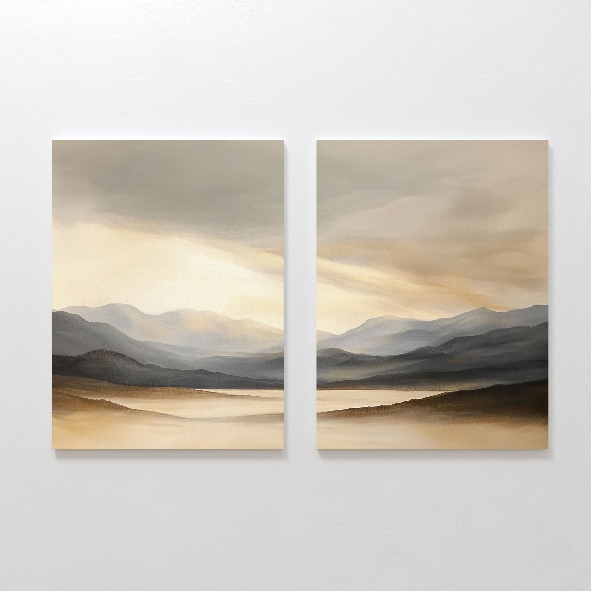 Whispering Peaks Diptych – Set of 2 Canvas Prints set of 2 – earthy brown landscape canvas wall art by Aspire Prints