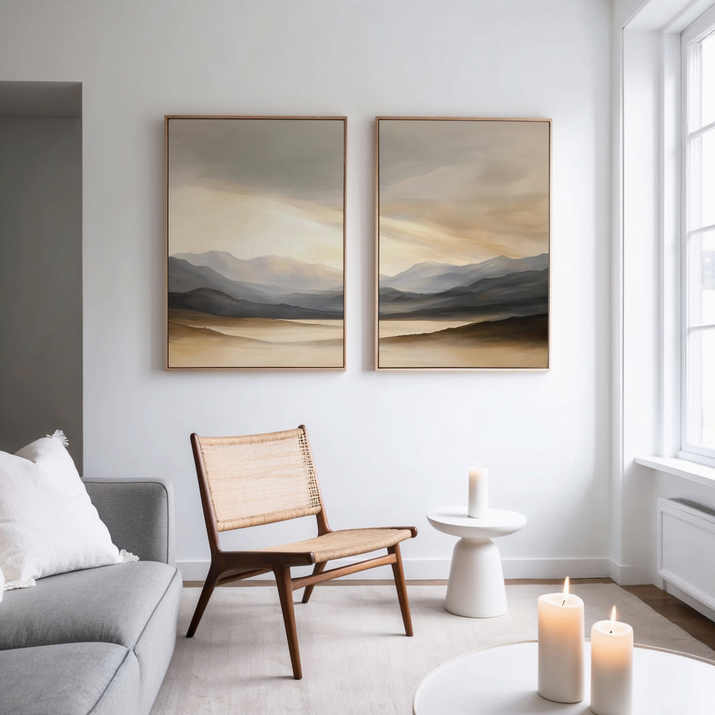 Whispering Peaks Diptych – Set of 2 Canvas Prints set of 2 – earthy brown landscape canvas wall art by Aspire Prints