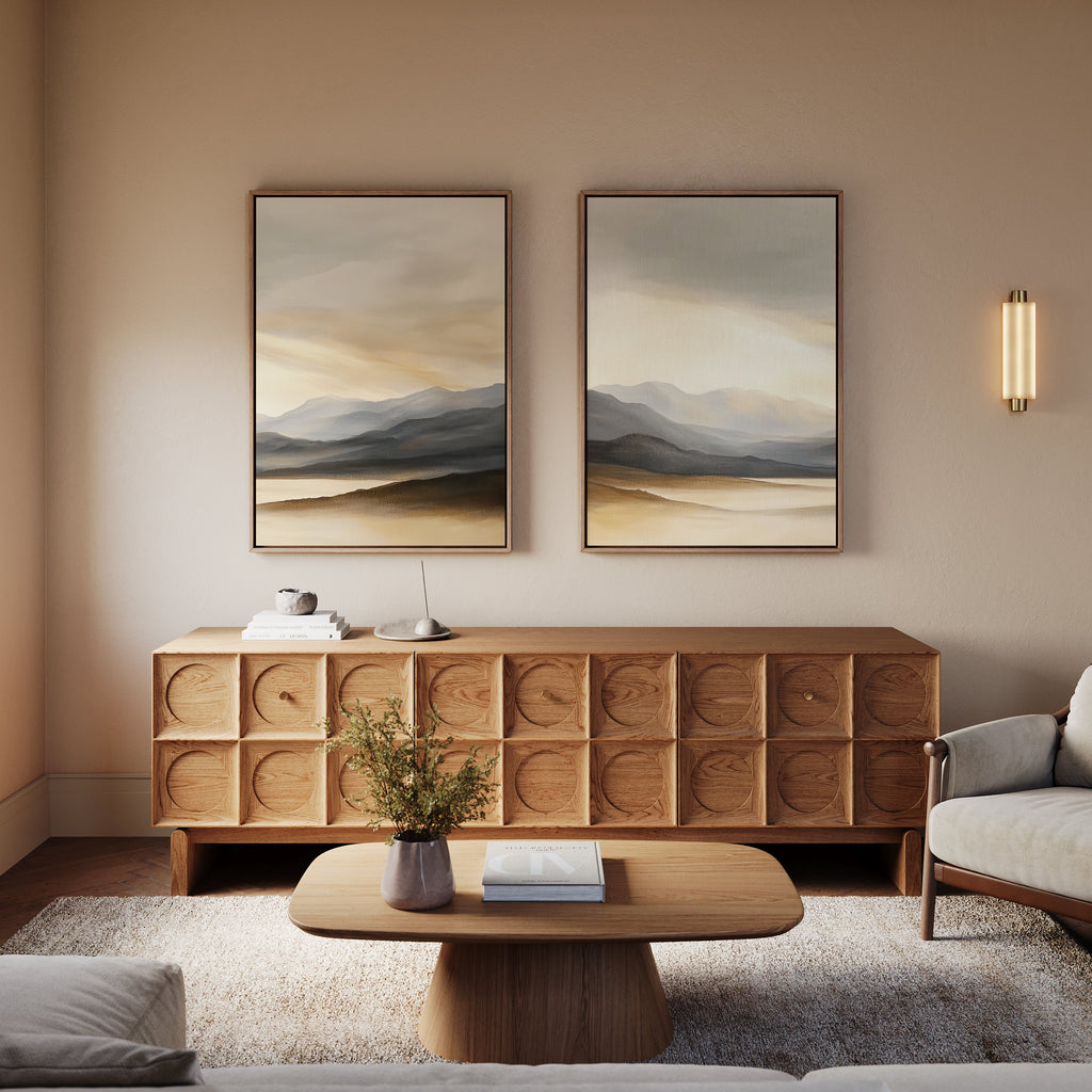 Whispering Peaks Diptych – Set of 2 Canvas Prints set of 2 – earthy brown landscape canvas wall art by Aspire Prints