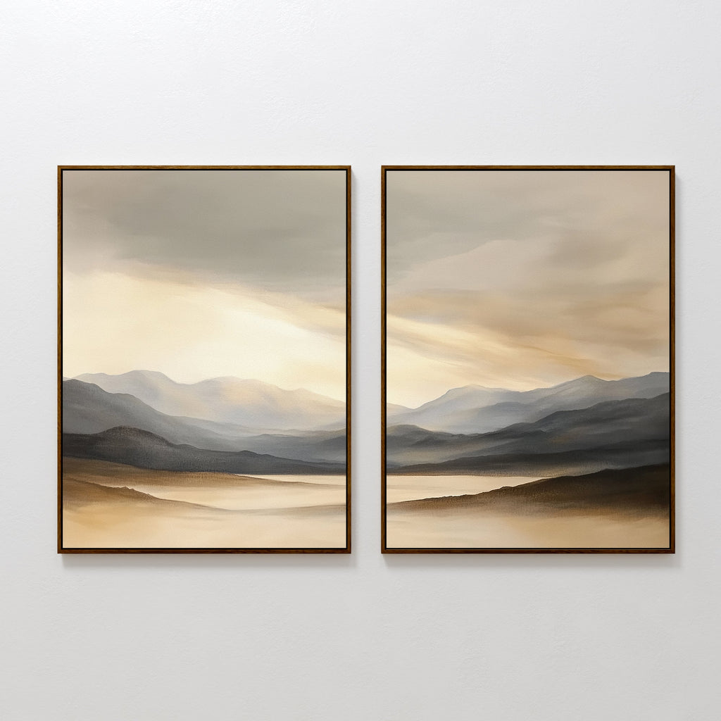 Whispering Peaks Diptych – Set of 2 Canvas Prints set of 2 – earthy brown landscape canvas wall art by Aspire Prints