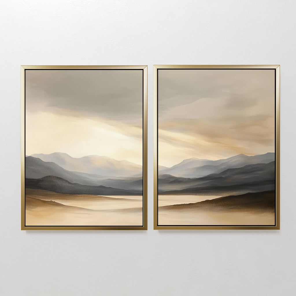 Whispering Peaks Diptych – Set of 2 Canvas Prints set of 2 – earthy brown landscape canvas wall art by Aspire Prints