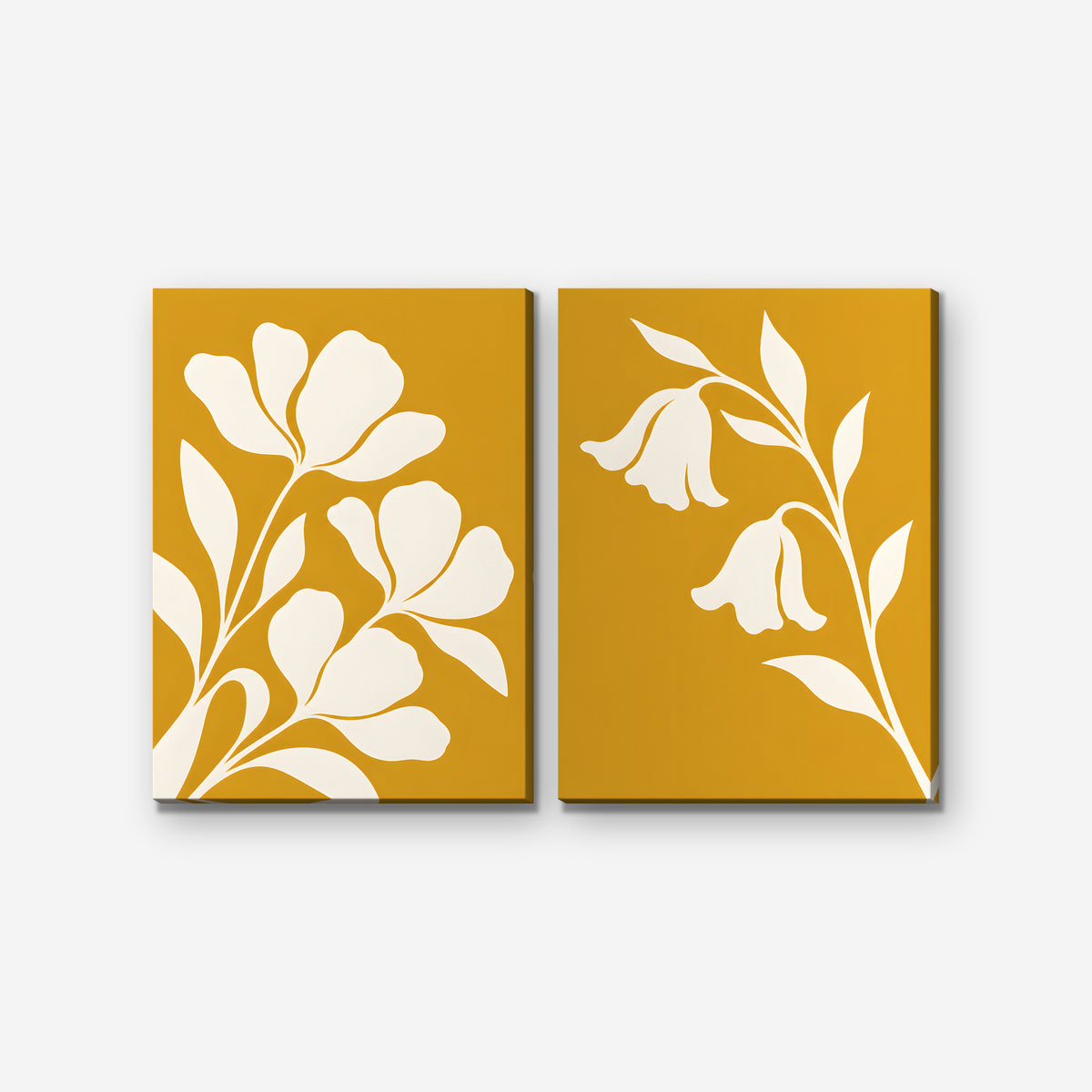 Mustard Floral Duo Canvas Art - Set of 2 – Stretched Canvas Only on white background