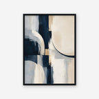 Navy and Cream Abstract Canvas Art - Vertical – Black Floating Frame on white background