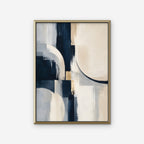 Navy and Cream Abstract Canvas Art - Vertical – Gold Floating Frame on white background