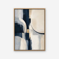 Navy and Cream Abstract Canvas Art - Vertical – Oak Floating Frame on white background