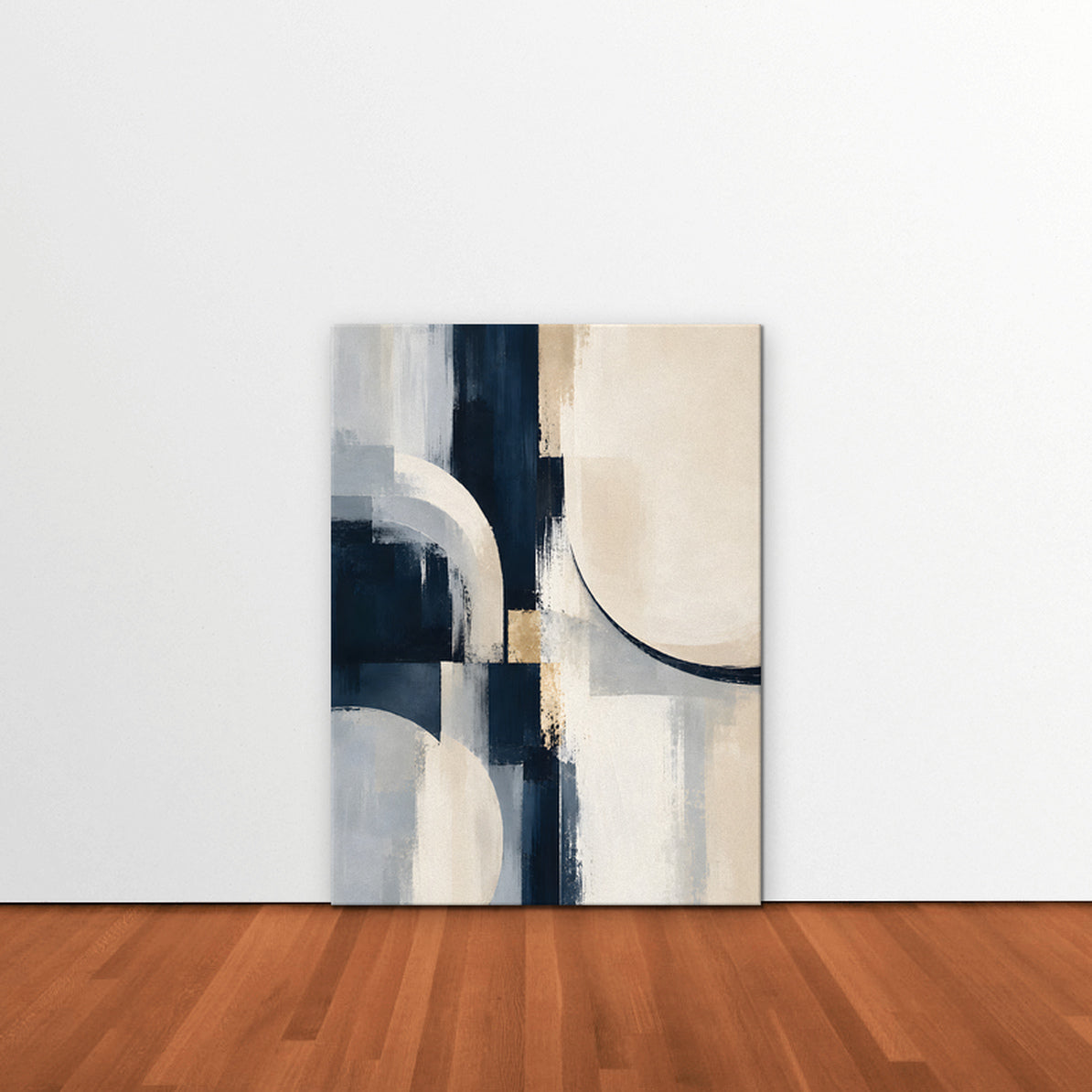 Navy and Cream Abstract Canvas Art - Vertical – Stretched Canvas Only in room setting