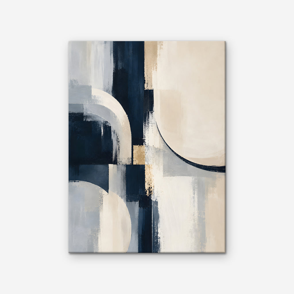 Navy and Cream Abstract Canvas Art - Vertical – Stretched Canvas Only on white background
