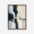 Navy and Cream Abstract Canvas Art - Vertical – Walnut Floating Frame on white background