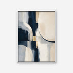 Navy and Cream Abstract Canvas Art - Vertical – White Floating Frame on white background