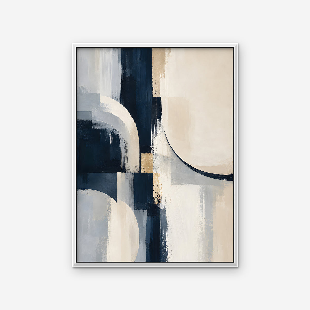Navy and Cream Abstract Canvas Art - Vertical – White Floating Frame on white background