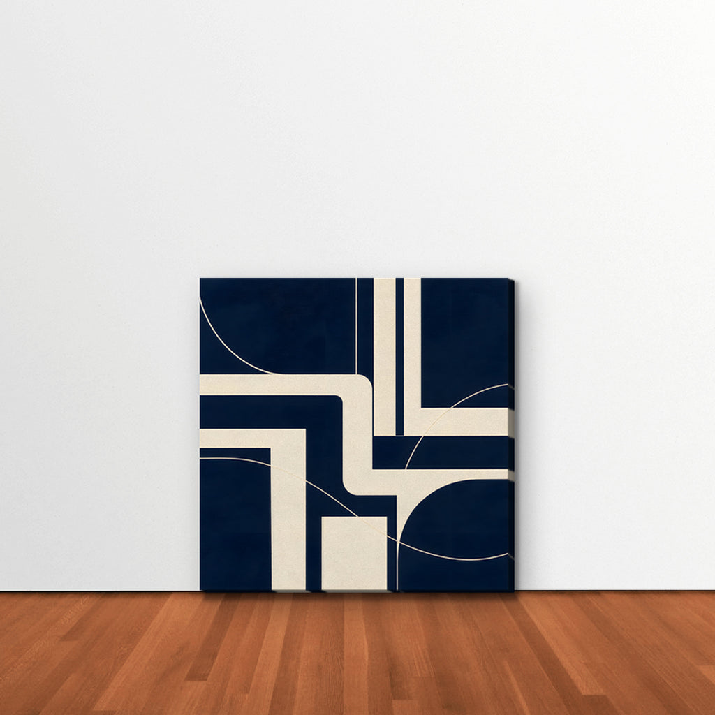 Navy and Cream Lines Canvas Art - Square – Stretched Canvas Only in room setting
