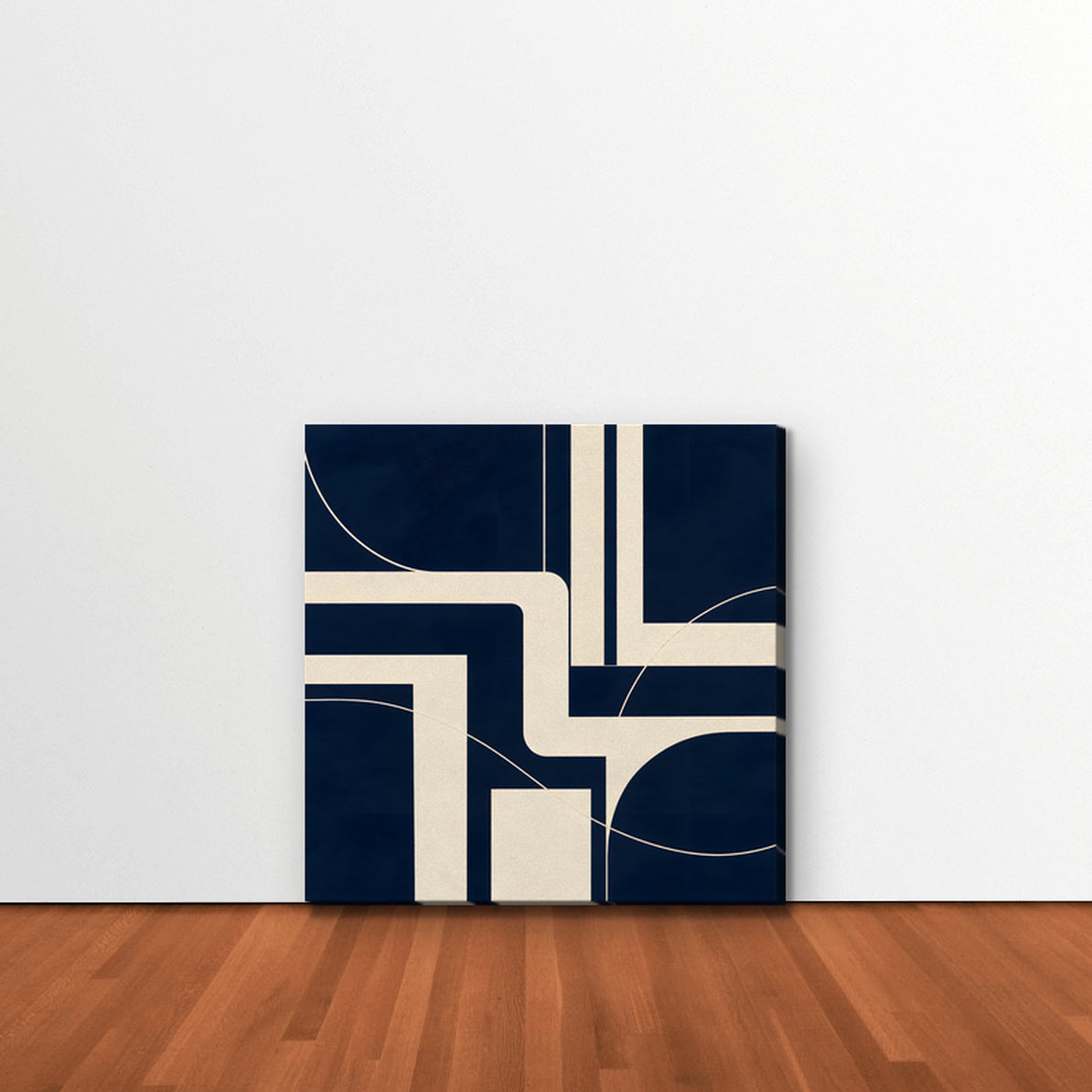 Navy and Cream Lines Canvas Art - Square – Stretched Canvas Only in room setting