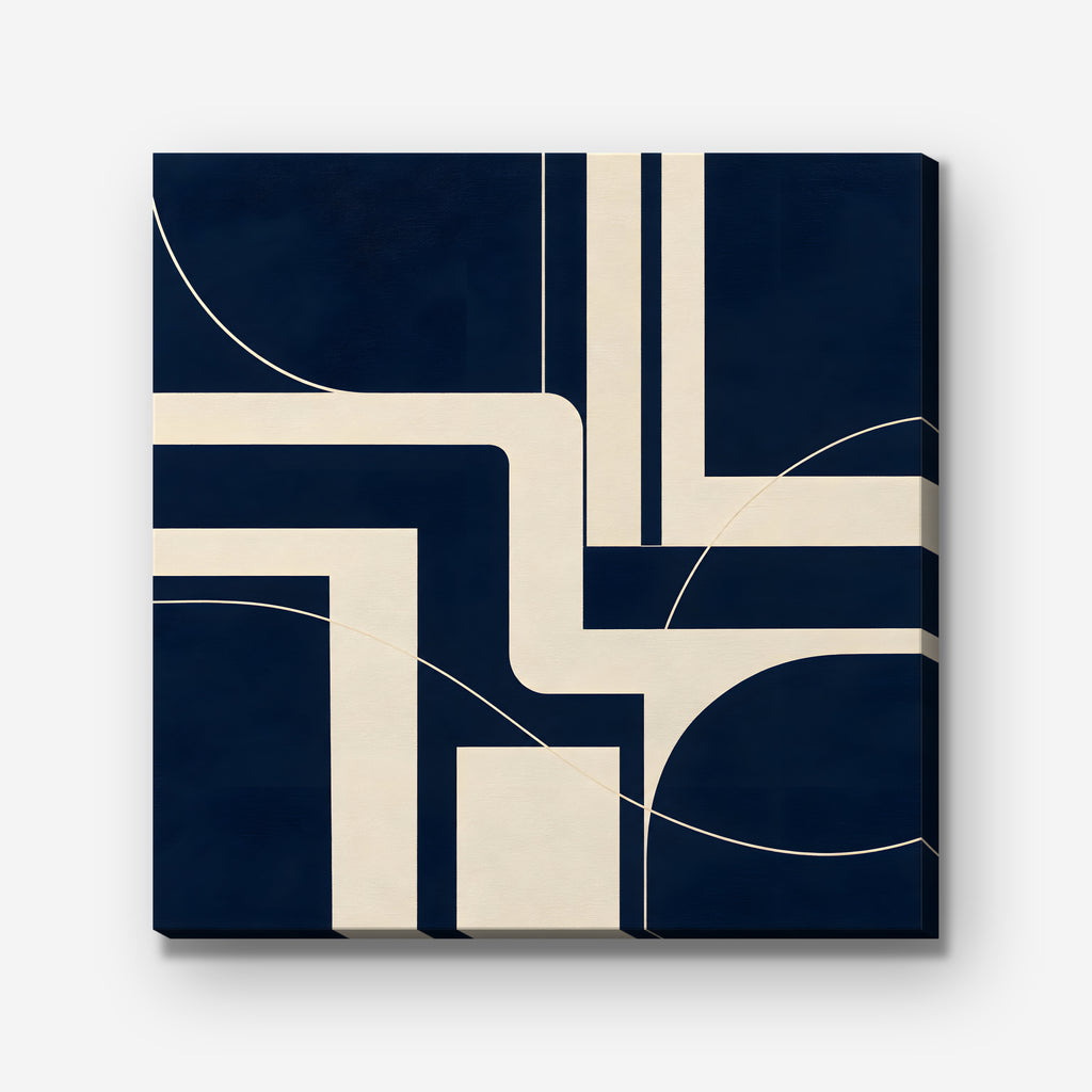 Navy and Cream Lines Canvas Art - Square – Stretched Canvas Only on white background