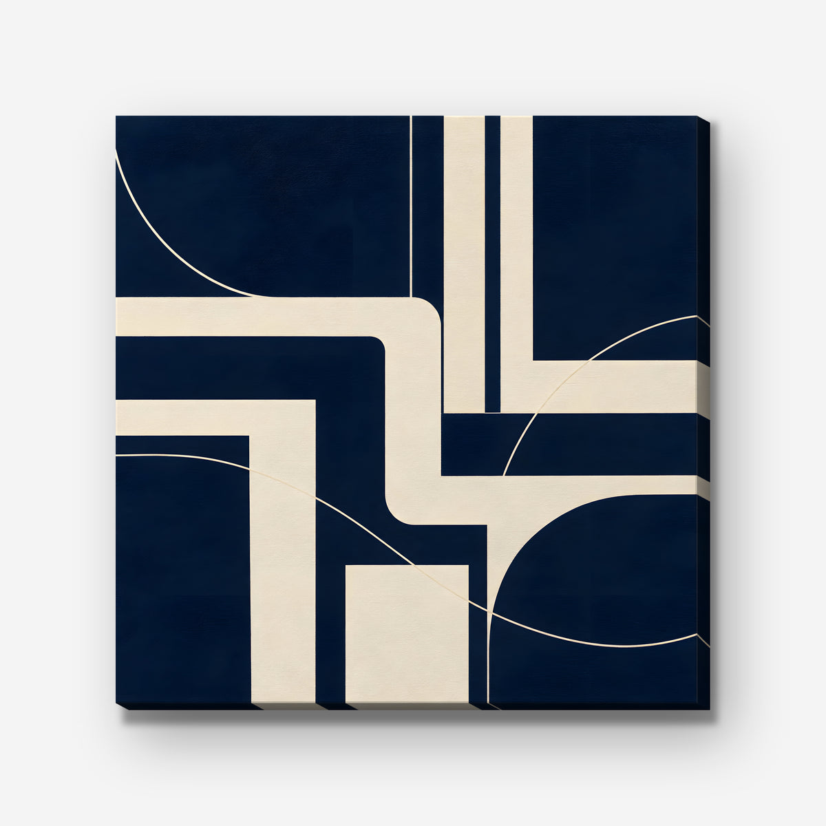 Navy and Cream Lines Canvas Art - Square – Stretched Canvas Only on white background