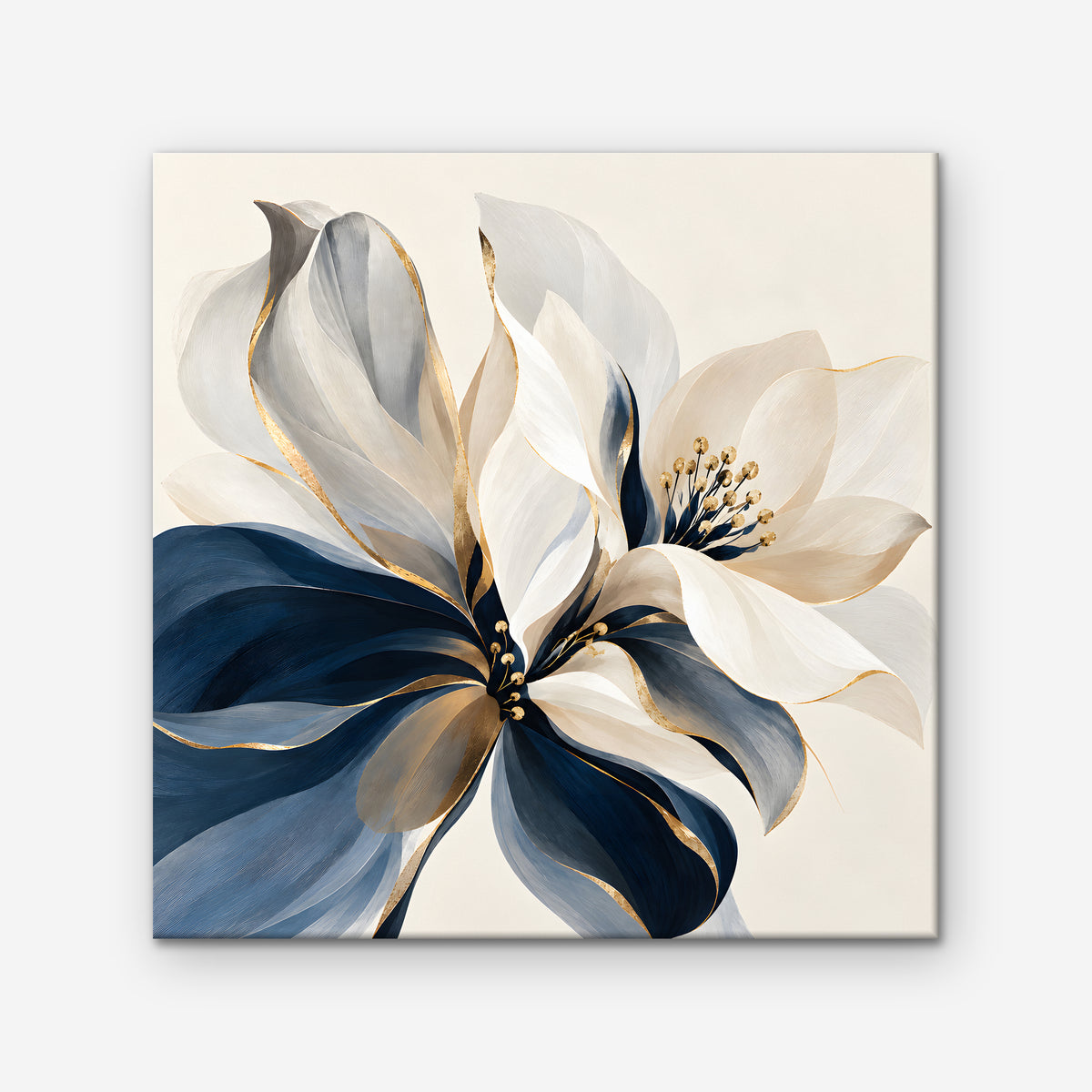 Navy and Gold Petals Canvas Art - Square – Stretched Canvas Only on white background