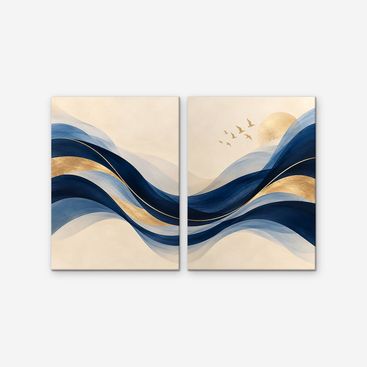 Navy and Gold Waves Canvas Art - Set of 2 – Stretched Canvas Only on white background