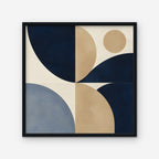 Navy and Tan Geometry Canvas Art - Square – Black Floating Frame on white background