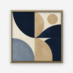 Navy and Tan Geometry Canvas Art - Square – Gold Floating Frame on white background
