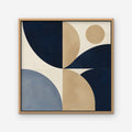 Navy and Tan Geometry Canvas Art - Square – Oak Floating Frame on white background