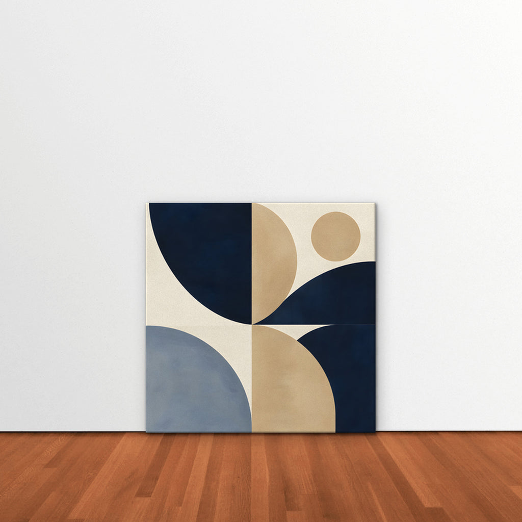 Navy and Tan Geometry Canvas Art - Square – Stretched Canvas Only in room setting