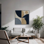 Navy and Tan Geometry Canvas Art - Square – White Floating Frame in room setting