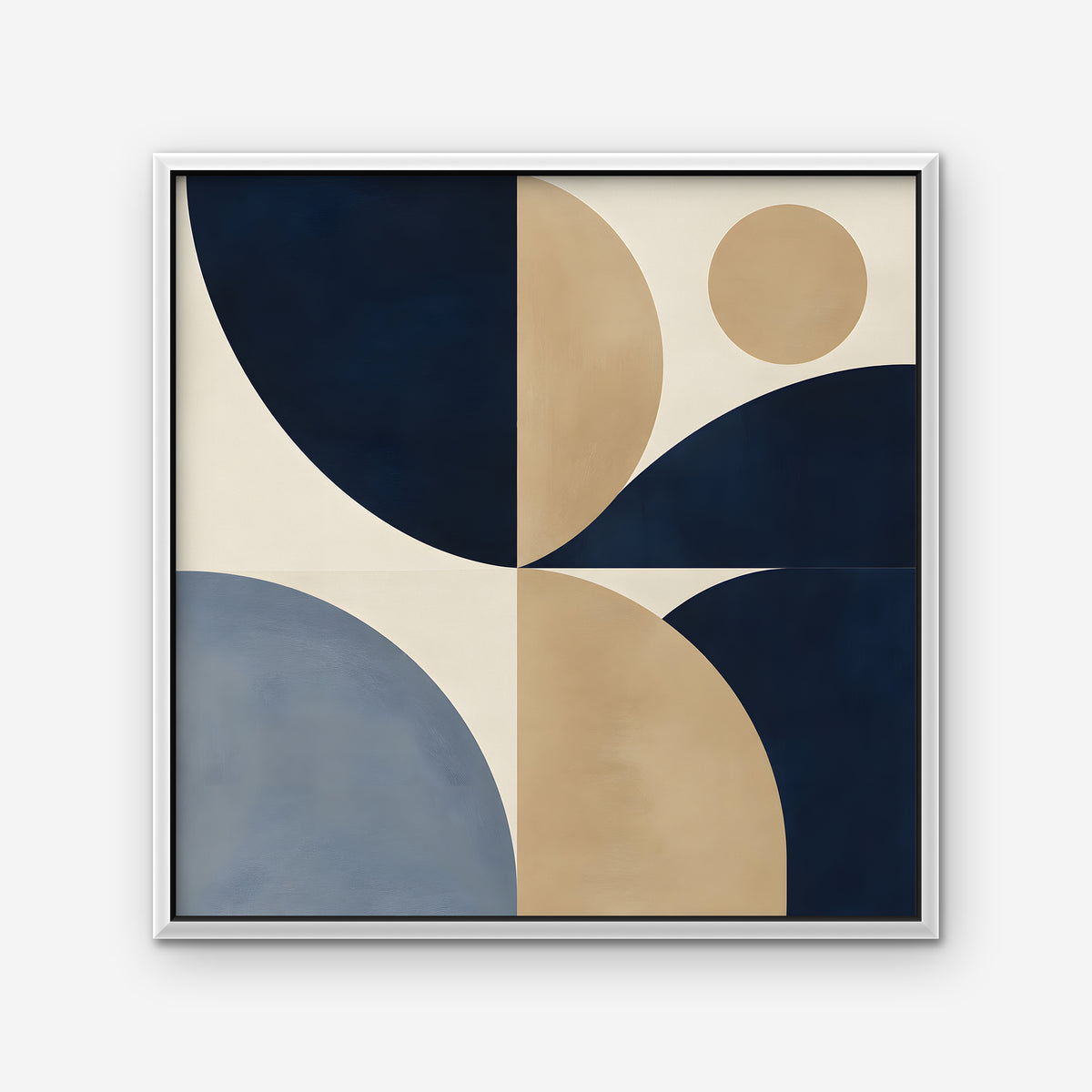 Navy and Tan Geometry Canvas Art - Square – White Floating Frame on white background