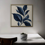 Navy Botanical Canvas Art - Square – Gold Floating Frame in room setting