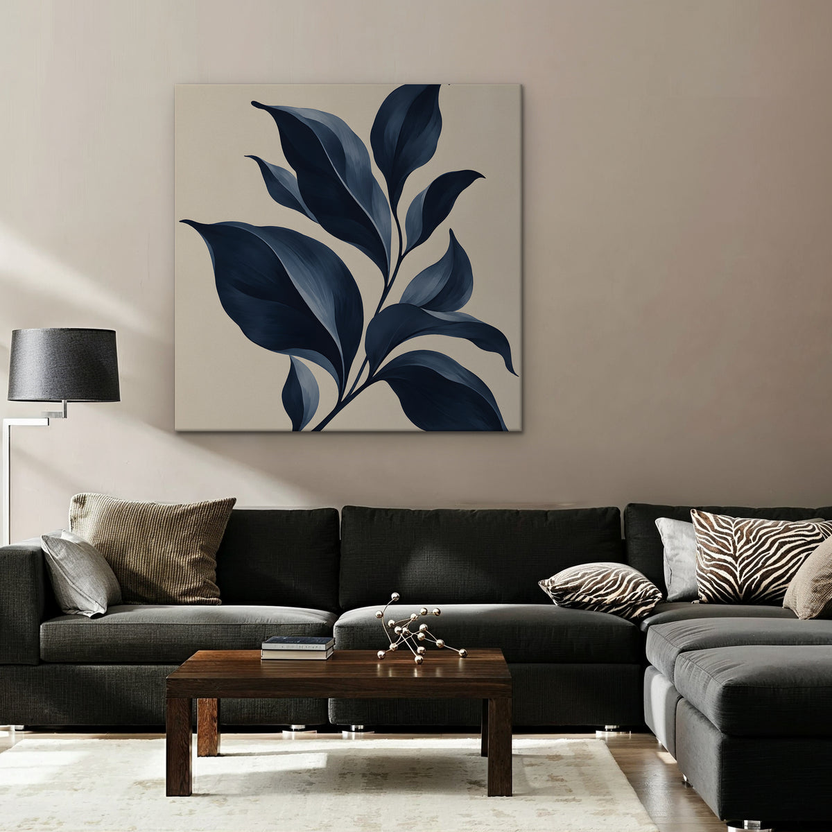 Navy Botanical Canvas Art - Square – Stretched Canvas Only in room setting