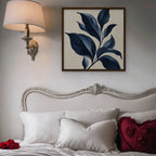 Navy Botanical Canvas Art - Square – Walnut Floating Frame in room setting