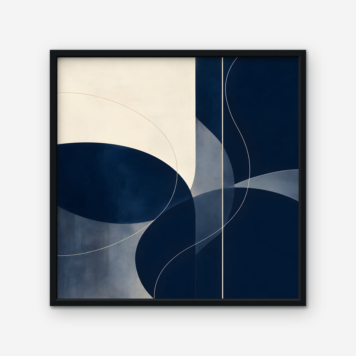 Navy Circles Canvas Art - Square – Black Floating Frame on white background