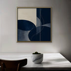 Navy Circles Canvas Art - Square – Gold Floating Frame in room setting