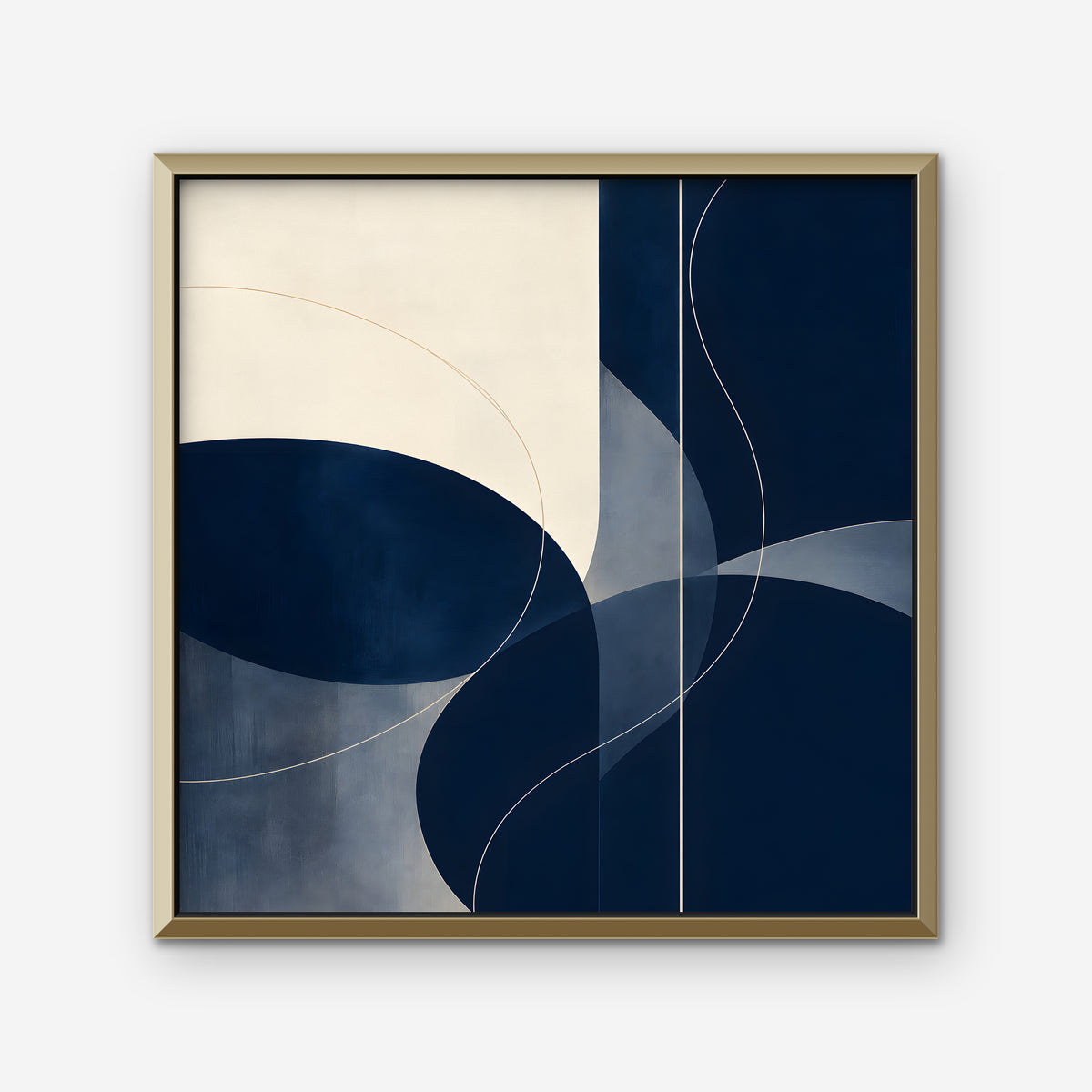 Navy Circles Canvas Art - Square – Gold Floating Frame on white background