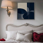 Navy Circles Canvas Art - Square – Silver Floating Frame in room setting