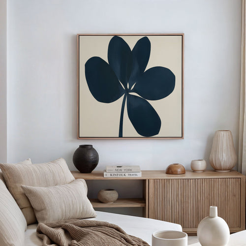 Midnight Trefoil – blue botanical canvas wall art print by Aspire Prints