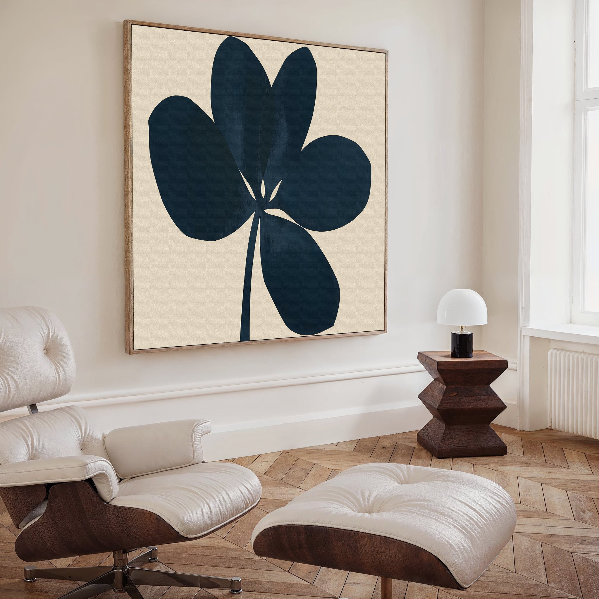 Midnight Trefoil – blue botanical canvas wall art print by Aspire Prints