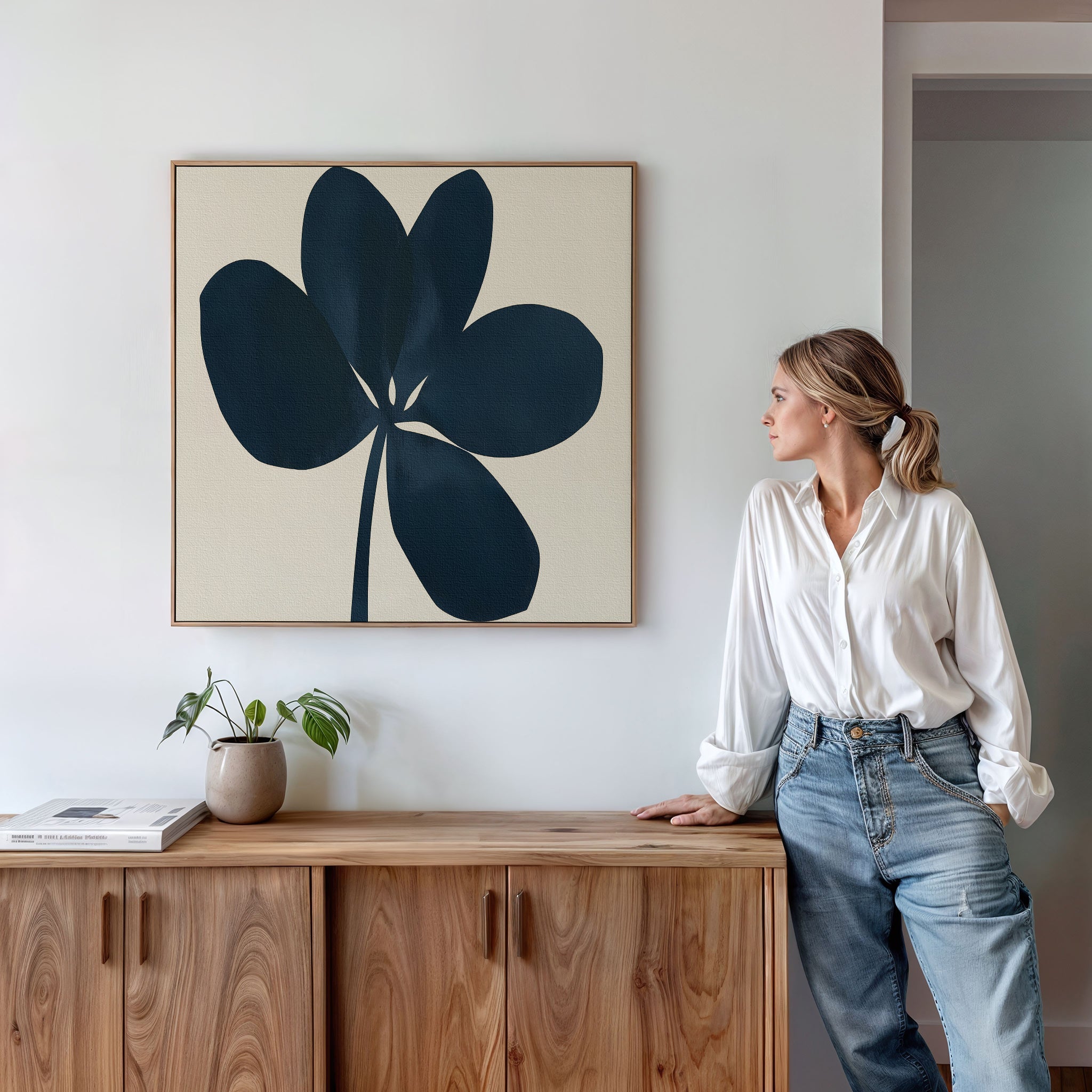 Midnight Trefoil – blue botanical canvas wall art print by Aspire Prints