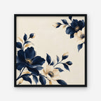 Navy Cream Blossoms Canvas Art - Square – Black Floating Frame on white background