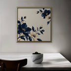 Navy Cream Blossoms Canvas Art - Square – Gold Floating Frame in room setting
