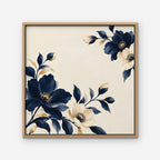 Navy Cream Blossoms Canvas Art - Square – Oak Floating Frame on white background