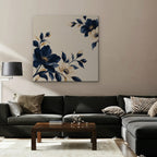 Navy Cream Blossoms Canvas Art - Square – Stretched Canvas Only in room setting