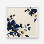 Navy Cream Blossoms Canvas Art - Square – White Floating Frame on white background