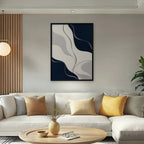 Navy Flow Canvas Art - Vertical – Black Floating Frame in room setting