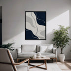 Navy Flow Canvas Art - Vertical – Black Floating Frame in room setting