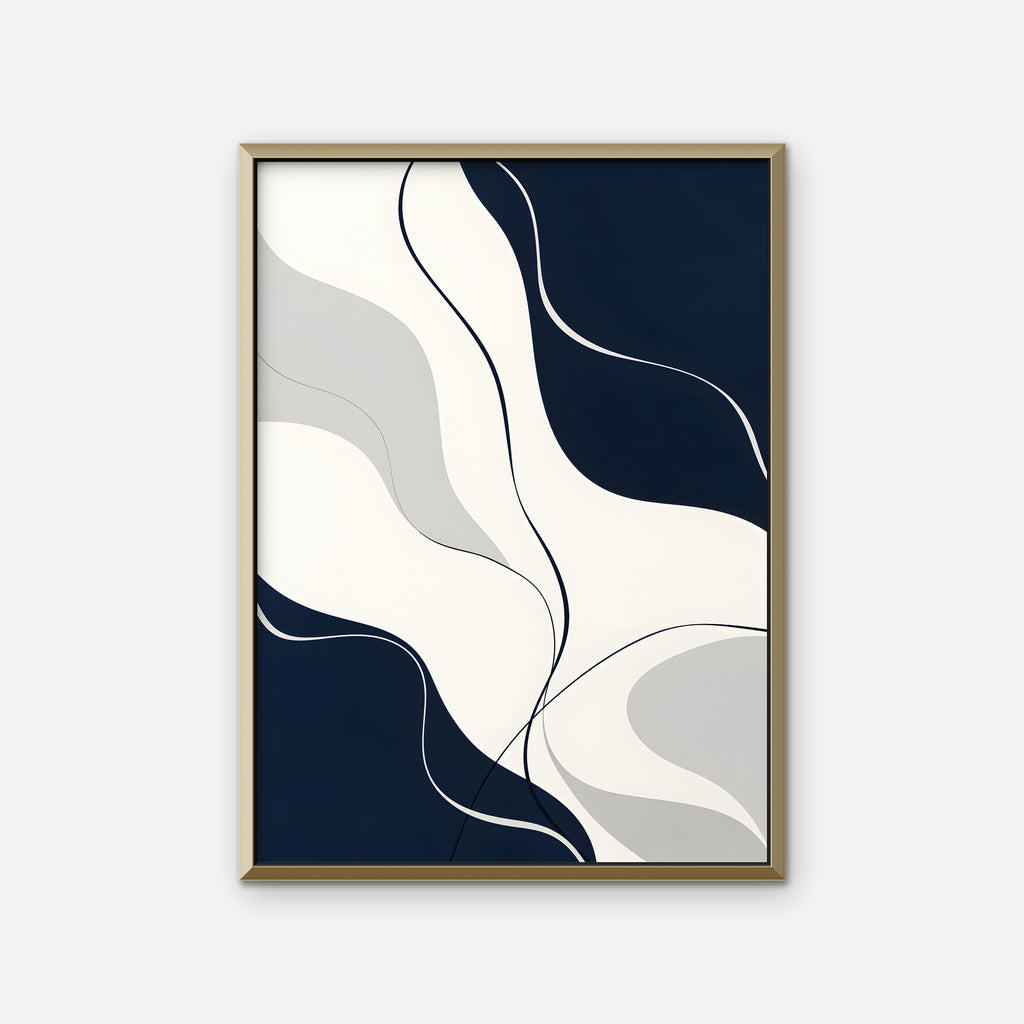 Navy Flow Canvas Art - Vertical – Gold Floating Frame on white background